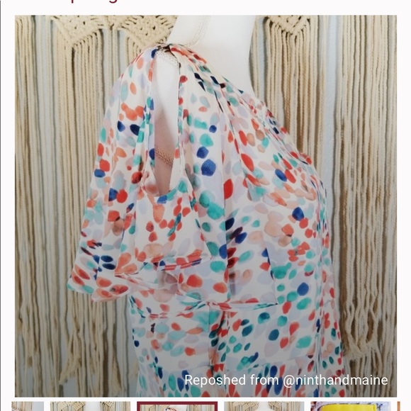 MAEVE Anthropologie Watercolor Flutter V-Neck Cold Shoulder Dress - XS - NWOT - Picture 6 of 10